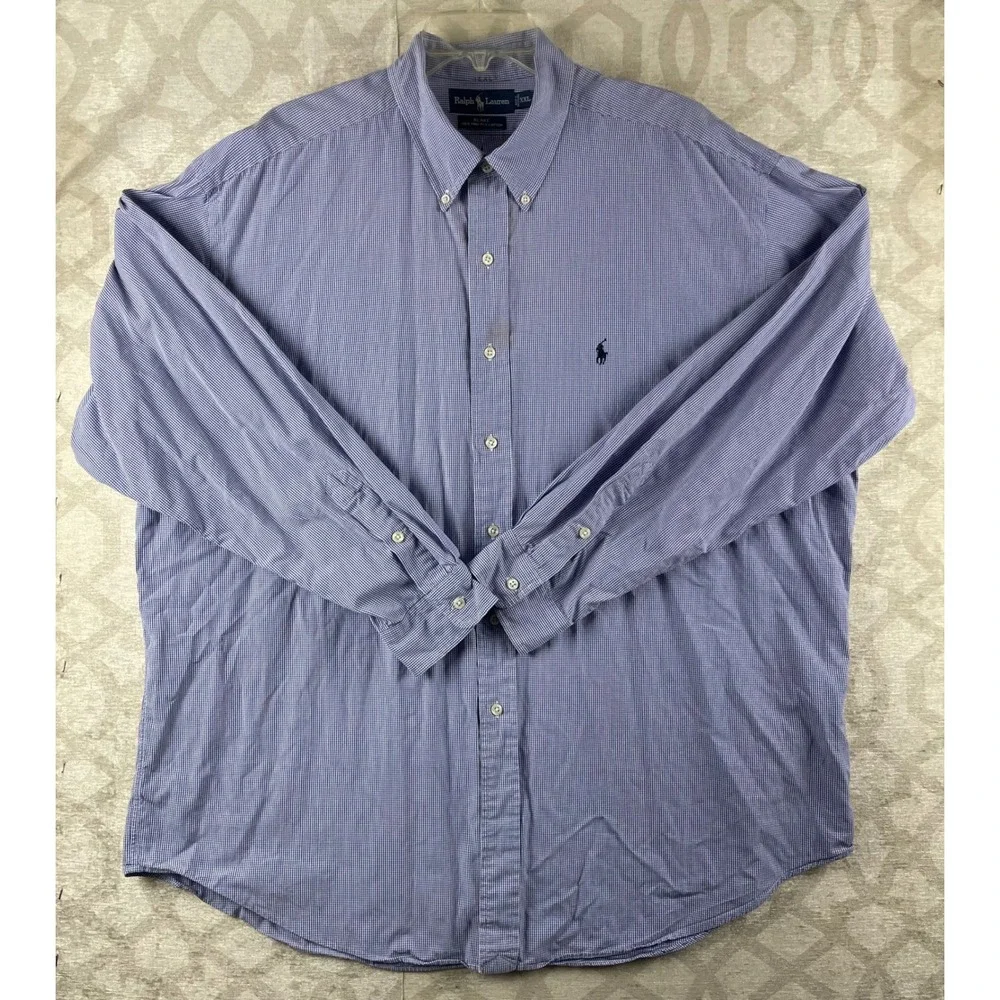Polo Ralph Lauren Blake Men XXL Blue Gingham Check Button Down Cotton Shirt XXL
